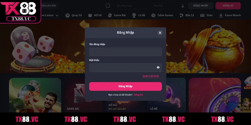 Điền đủ và đúng thông tin đăng nhập TX88 đã đăng ký trước đó